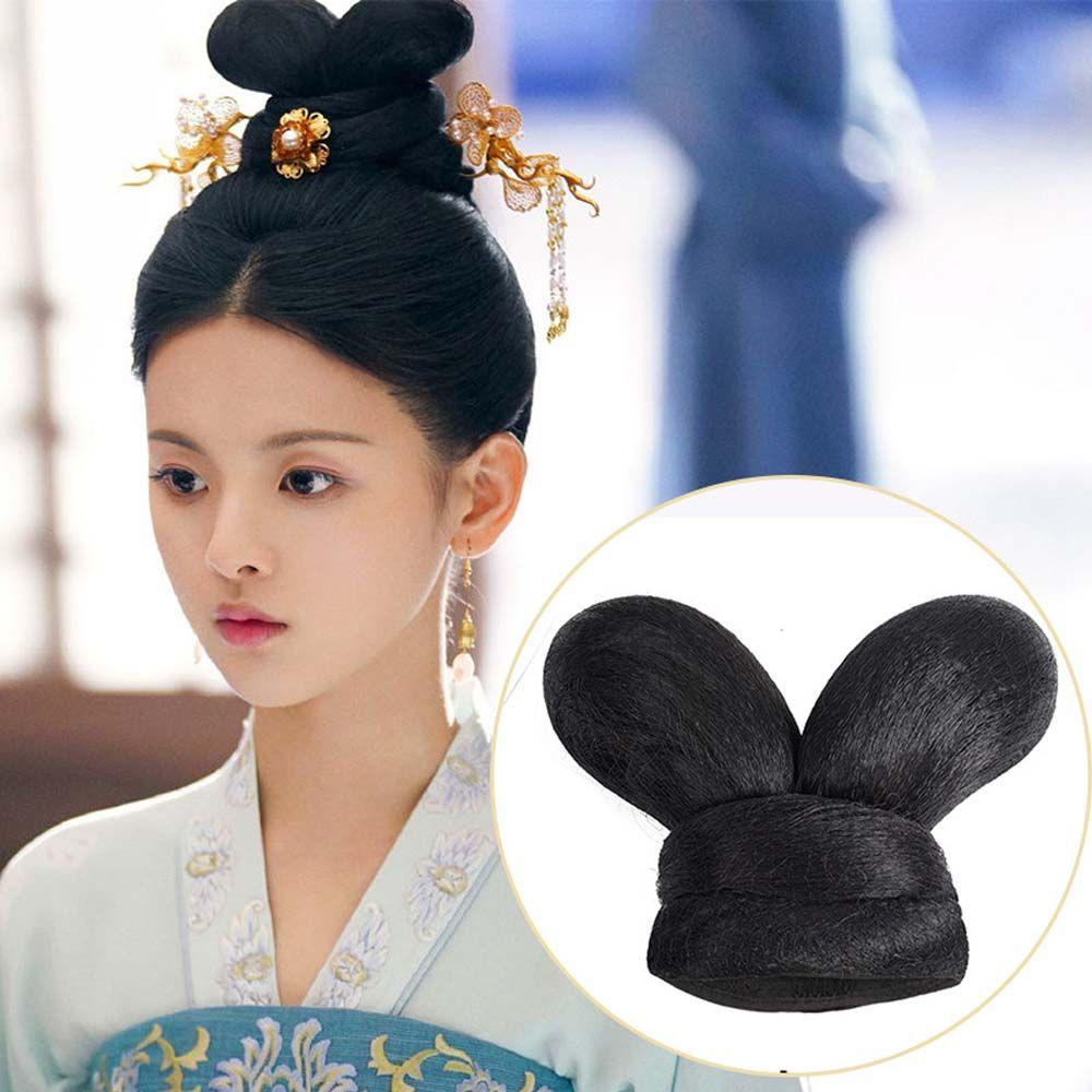 Búi Tóc Giả Bằng Sợi Tổng Hợp Màu Đen Tự Nhiên Phong Cách Trung Hoa Cổ Điển