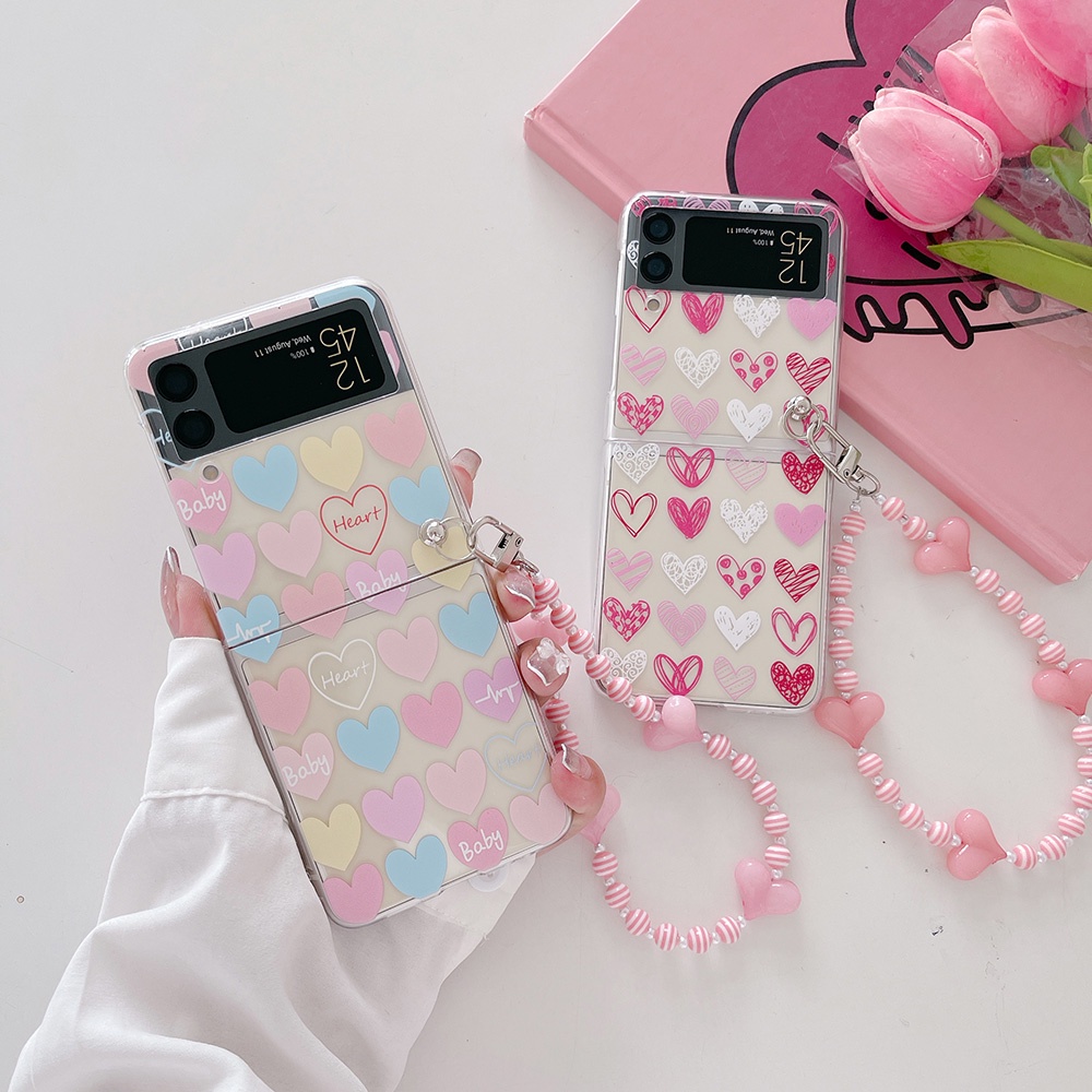 Ốp Điện Thoại Cứng Trong Suốt Họa Tiết Trái Tim Graffiti Cho Samsung Galaxy Z Flip4 3 2 1 ZFlip4 Samsung ZFlip 3