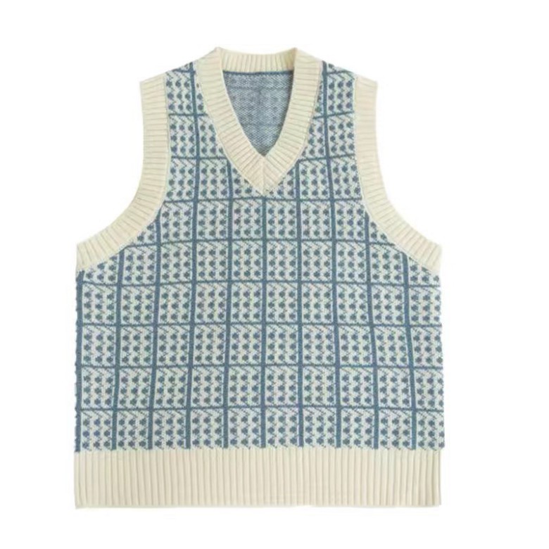 Áo Gile Len Nữ FreeSize, Áo Len Gile Nữ Kẻ Caro Xanh Sóng Điệu Đà Hàng Quảng Châu Dễ Thương | BigBuy360 - bigbuy360.vn