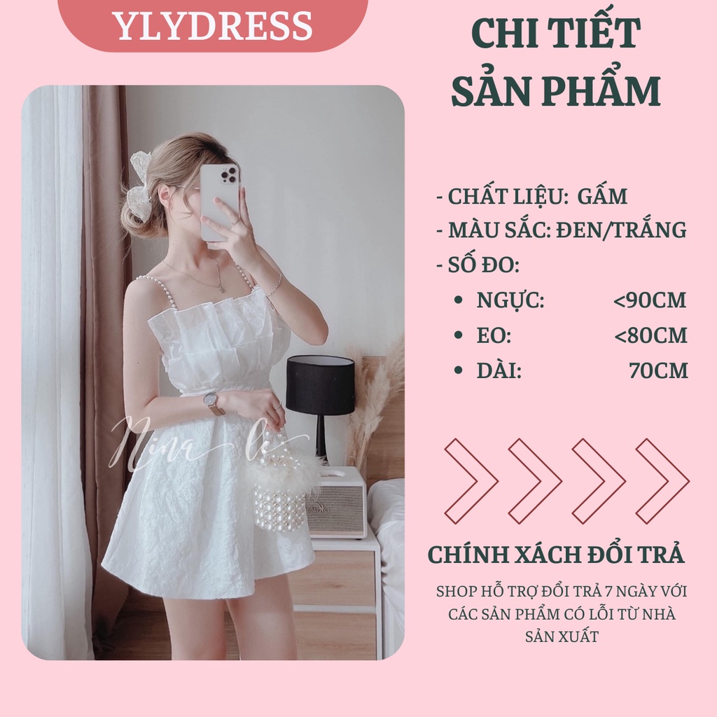 Váy đầm nữ 2 dây ngọc chất gấm Ylydress màu đen trắng xòe ngắn sexy hàn quốc freesize phom ôm body C938