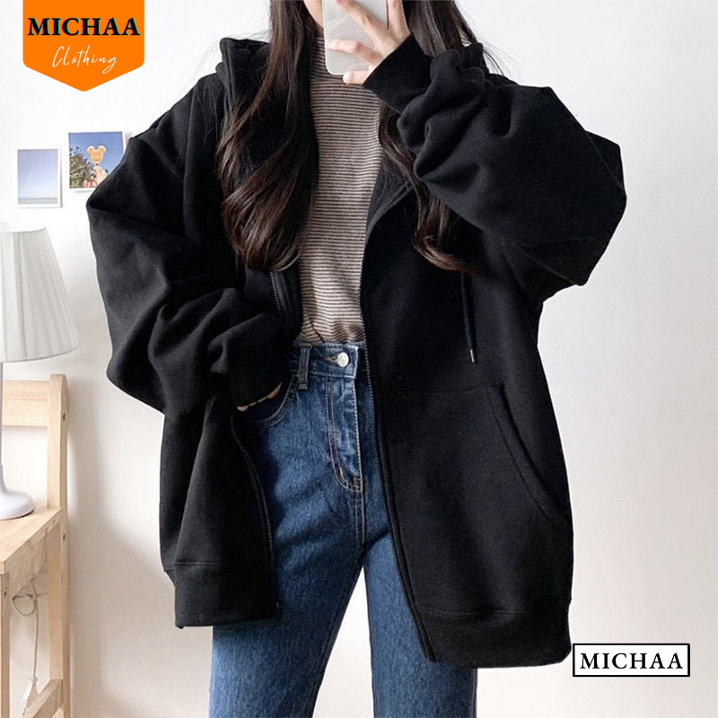 Áo Khoác Nỉ TRƠN TAY PHỒNG Dây Kéo Zip Nam Nữ Ulzzang Unisex Form Rộng Đẹp - MICHAA