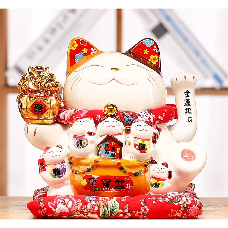 Mèo Thần Tài May Mắn Vẫy Tay Thiên Kim Vạn Lượng 18cm