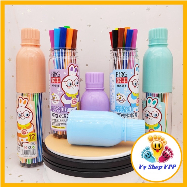 Hộp Màu Dạ, Màu Nước Gồm 12 Cây Bút Màu Tập Vẽ Cho Bé, Màu Vẽ Học Sinh