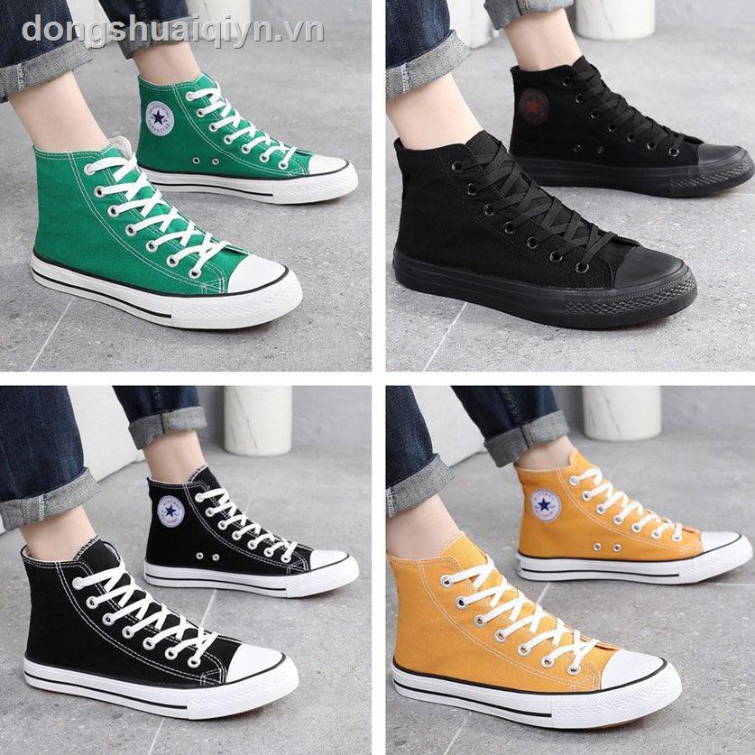 Giày vải nữ- Korean version of the trend all-match high-top canvas shoes for men and women pure black, white, yellow, green red casual sneakers, low-to-medium cloth
