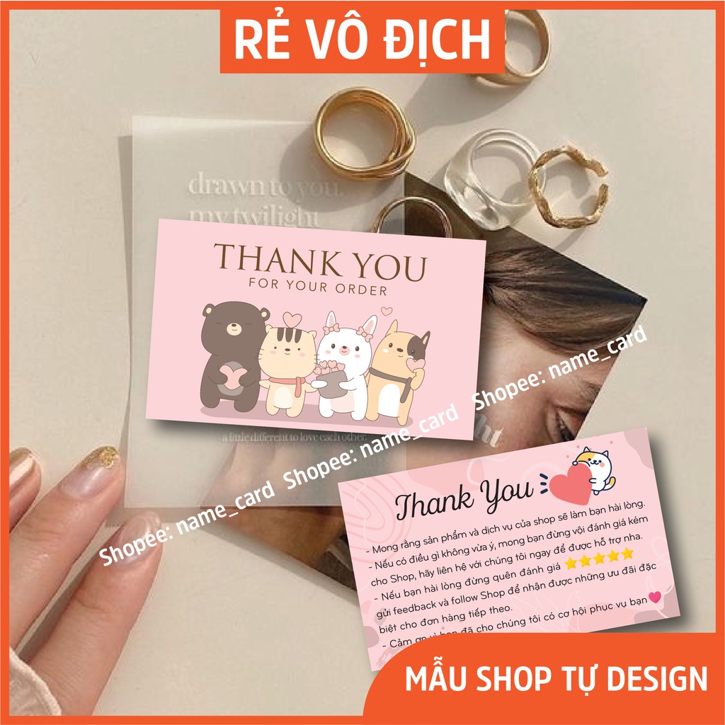 Thiệp cảm ơn khách hàng, thank you card có sẵn tại shop, kích thước 9x5,5 cm