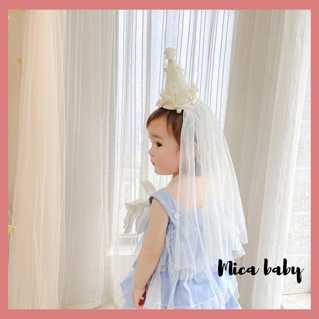 Bờm cô dâu cho bé gái, bờm mũ chóp đính voan lấp lánh đáng yêu cho bé Mica Baby BD49