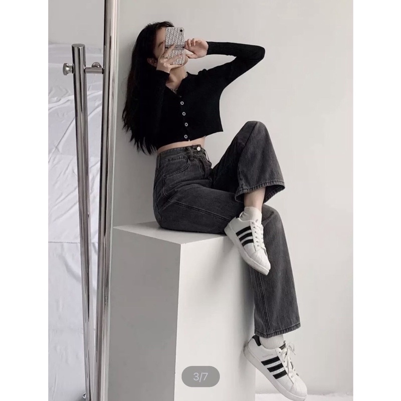 QUẦN JEAN NỮ ỐNG RỘNG LƯNG CAO MÀU XANH -MÃ 2