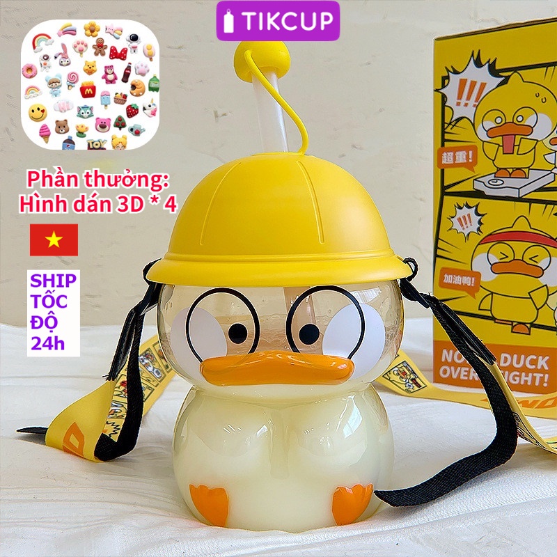 Bình nước hình chú vịt hoạt hình dễ thương có ống hút an toàn cho bé dung tích 1200ml Bình nước bằng nhựa bình sữa