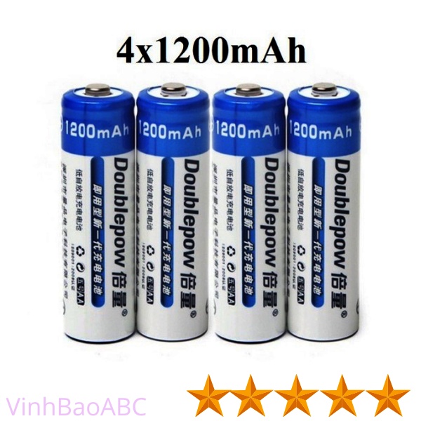 Vỉ 4 Pin Sạc AA (Pin Tiểu) 1200 mAh DOUBLEPOW (Dung Lượng Thật)