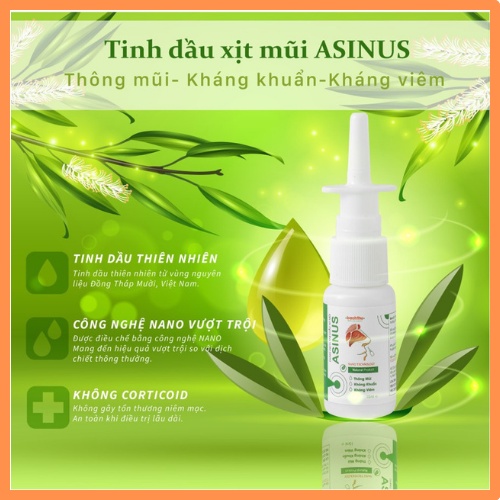 Xịt xoang asinus xịt mũi nano tinh dầu tràm trà, cỏ hôi và bạc hà giúp giảm xoang mũi cấp mãn tính