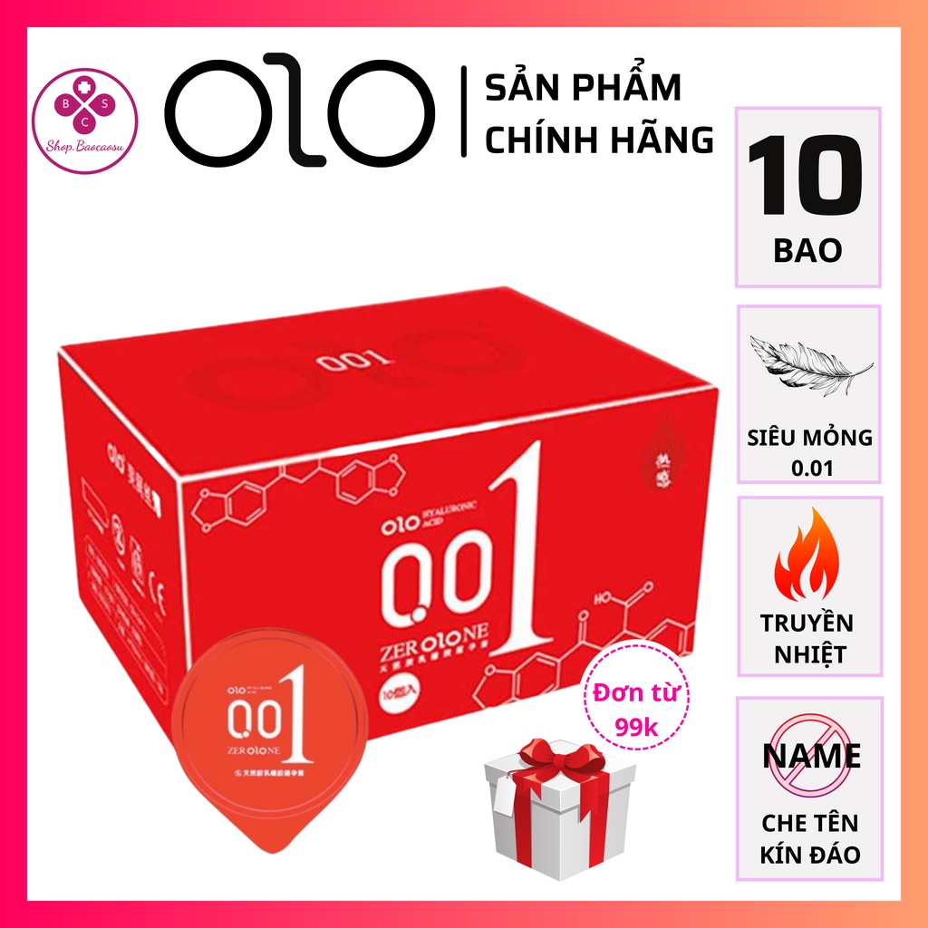 Bao cao su olo siêu mỏng 0.01 kéo dài thời gian bcs hộp 10 chiếc truyền nhiệt