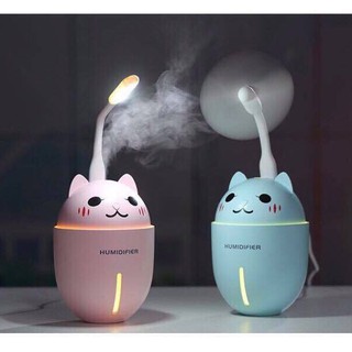 Máy khuếch Tán Tinh Dầu cho Ôtô và Gia đình hình Mèo con - Máy Phun Sương sóng siêu âm, cổng USB, đèn LED, Quạt Gió
