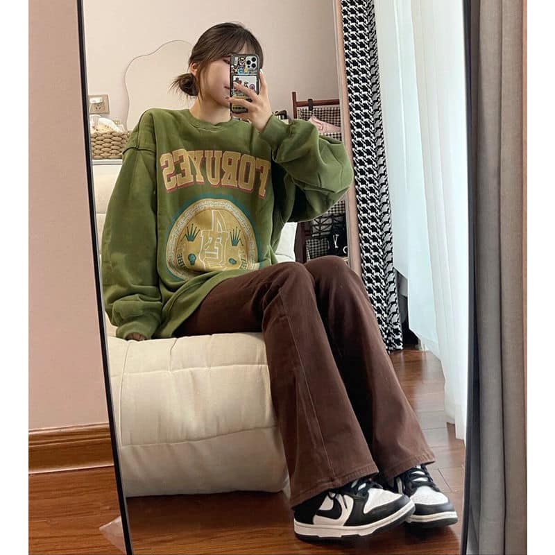 Áo Nỉ Sweat Nữ tay bồng form rộng, Áo hoodie United States chất nỉ bông cá tính Ulzzang