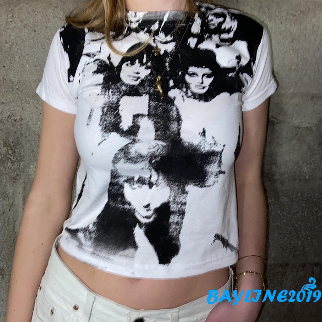 Áo thun tay ngắn cổ tròn in hình chân dung thời trang dành cho nữ