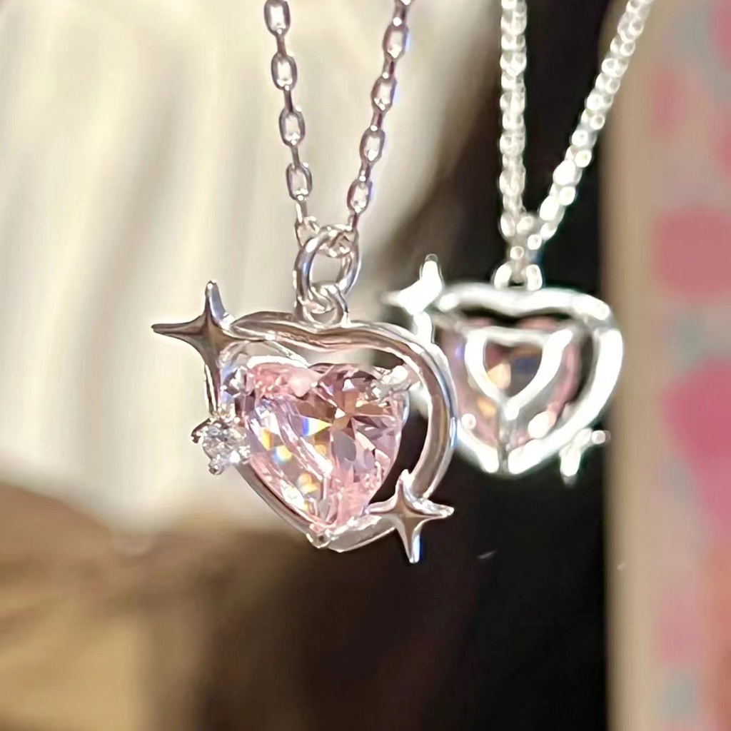 Vòng cổ IF ME mặt trái tim đính đá zircon màu hồng ngọt ngào cho nữ