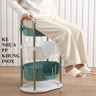 Kệ đựng đồ đa năng khung inox nhựa PP có bánh xe di chuyển tiện dụng