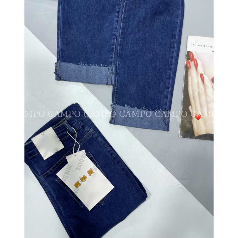 Quần Jean Nữ Ống Đứng Vắn Gấu CAMPO Co Giãn Cạp Cao