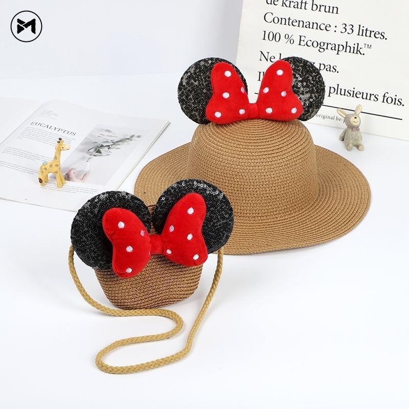 Mũ Cói Chống Nắng Đính Nơ In Họa Tiết Hoạt Hình Thời Trang Mùa Hè Cho Bé Gái