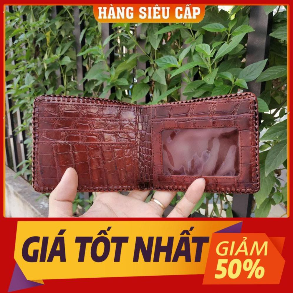 Thẻ BH 12 tháng [ Da Thật% ] -  BÓP NAM CÁ SẤU NGUYÊN LƯNG CON NHỎ 2 MẶT ĐAN VIỀN CAO CẤP Hàng Cao Cấp, Rẻ, Đẹp