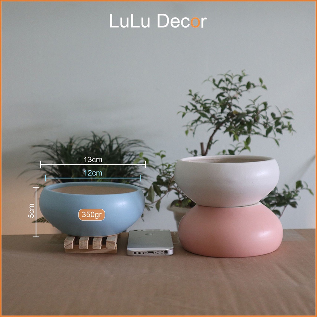 Chậu Trồng Cây - Chậu Men Trơn Bát Tràng 13x5cm, Chậu Trồng Sen Đá, Xương Rồng, Dương Xỉ, Cây Mini Để Bàn