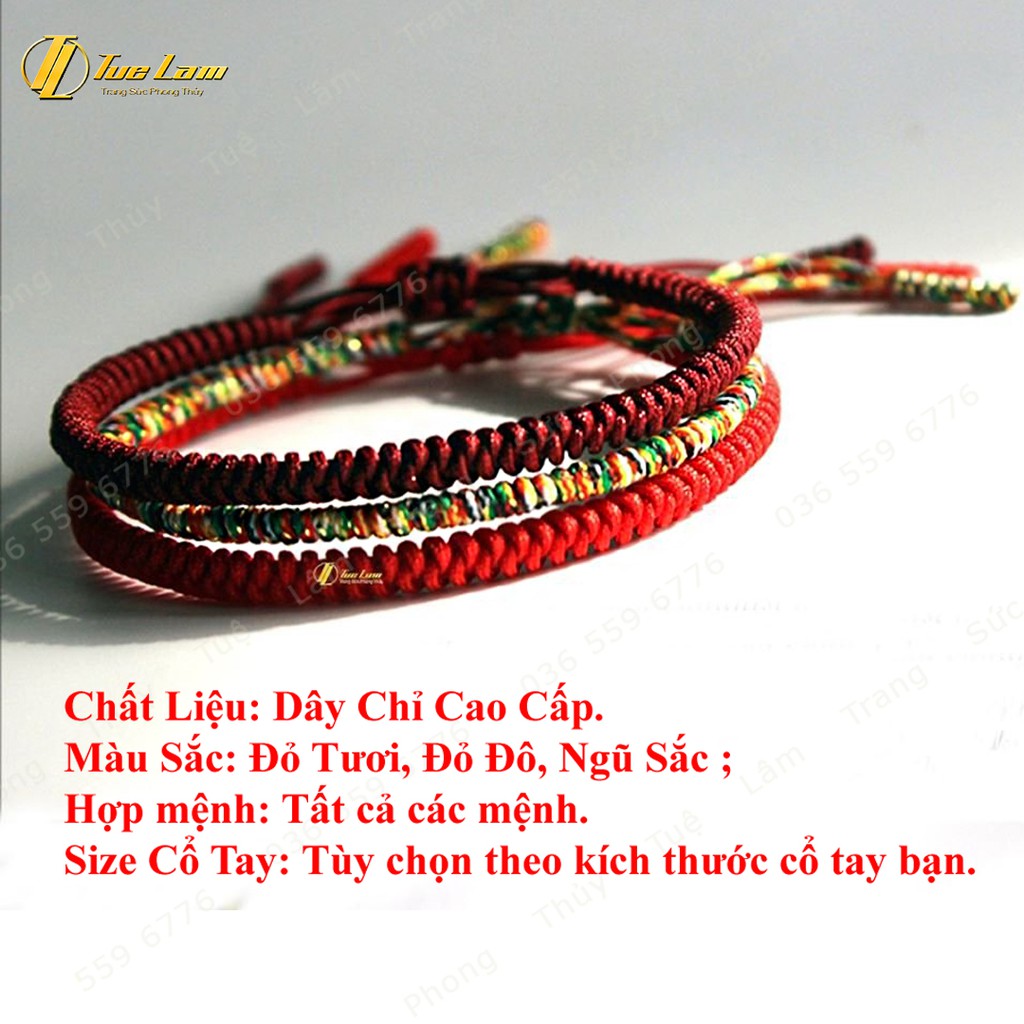 [DIY bracelets] Vòng Tay Set 3 Vòng Chỉ Tây Tạng Tông Đỏ Ngũ Sắc - DIY Tuệ Lâm