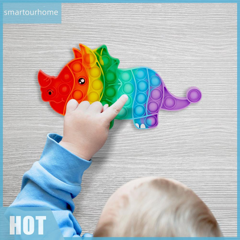 Smartourhome Triceratops Push Bubble Fidget Toys Stress Relief Relax Puzzle Toy Rainbow