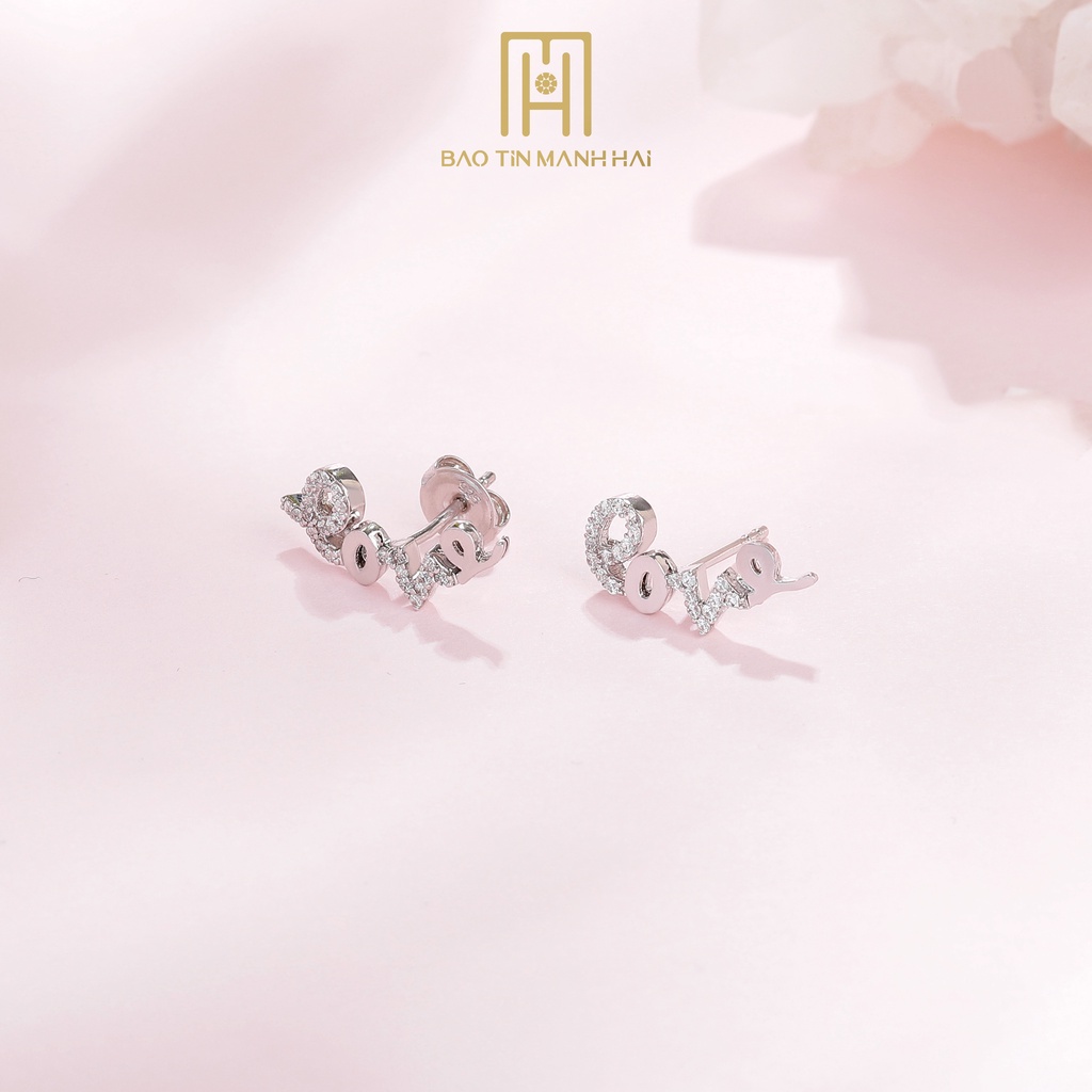Bông tai Bạc 925 nữ chữ love đính đá cao cấp lấp lánh BTB21 Bảo Tín Mạnh hải