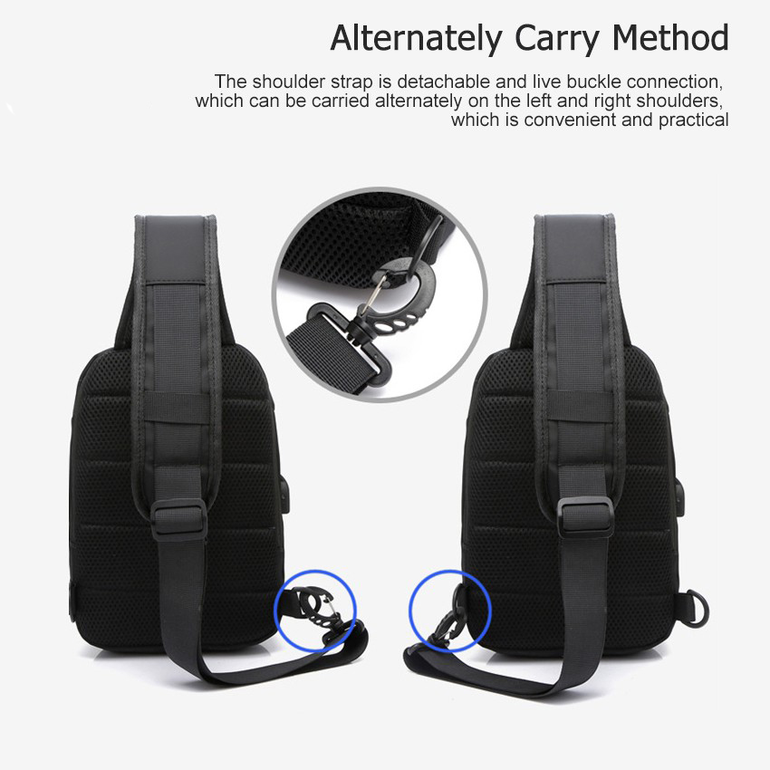Túi đeo chéo ngực LABER LEE phong cách thể thao năng động có cổng sạc Usb