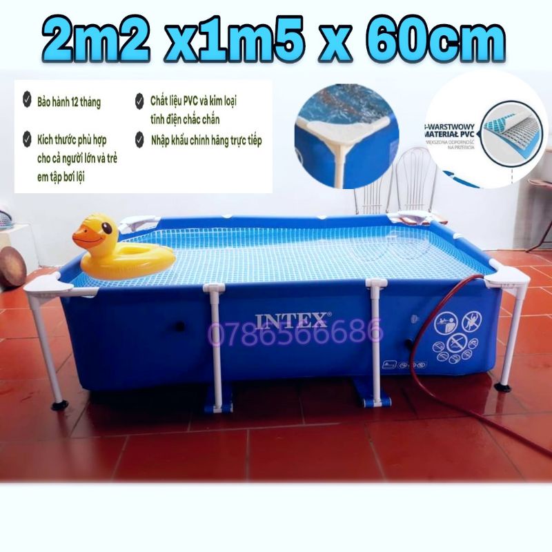 Bể bơi cho bé 220*150*60cm, hồ bơi khung kim loại, đồ chơi vận động, bể bơi thành cao