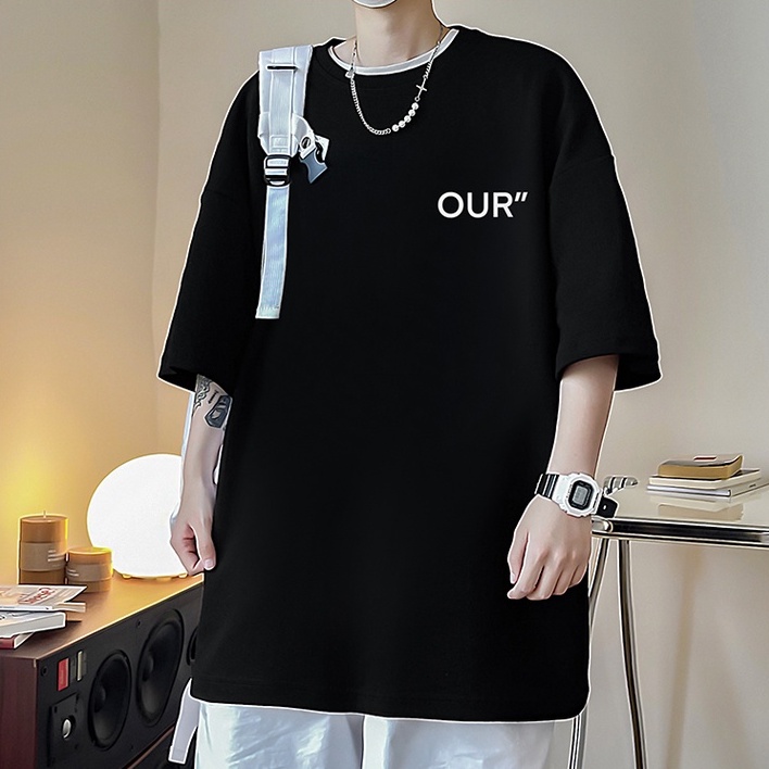 Áo thun IFNICEFUTURE dáng rộng tay ngắn in chữ phong cách Hong Kong cho nam