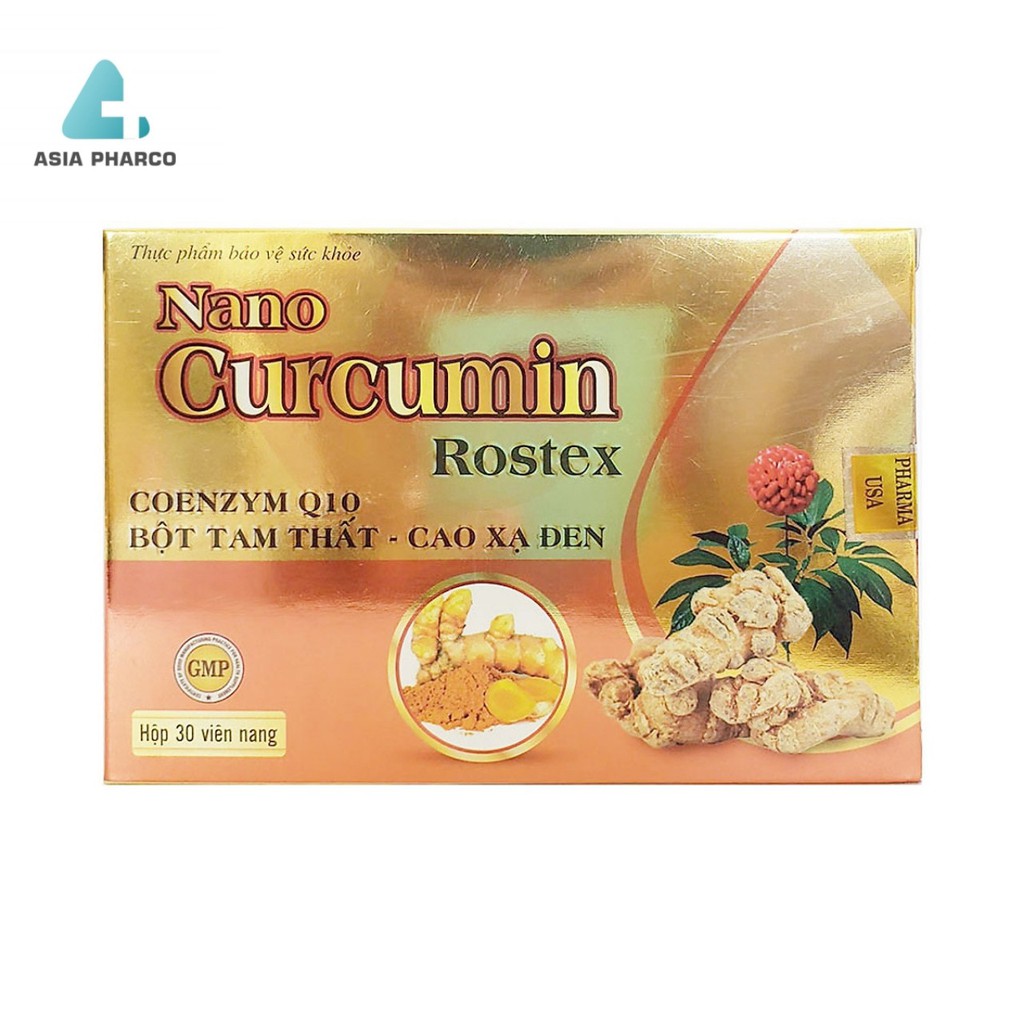 Nano Cucurmin Rostex - Hỗ trợ dạ dày với thành phần bột tam thất và cao xạ đen hộp 30 viên