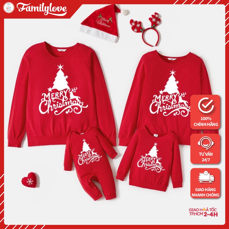 Áo Sweater Nỉ Gia Đình Cao Cấp Familylove – Set Gia Đình Sweater Noel Họa Tiết Cây Thông Merry Christmas Cute