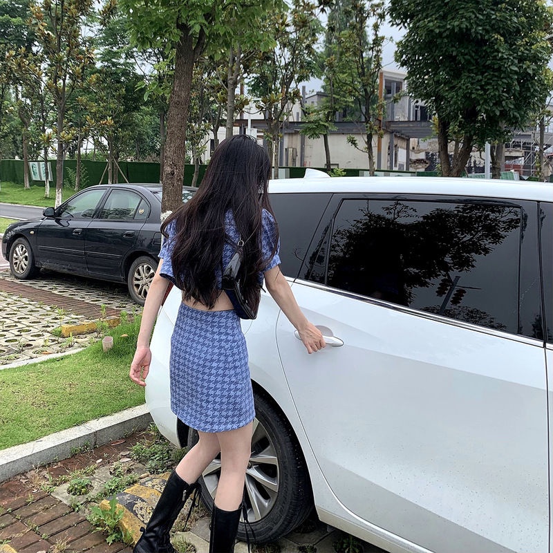 Hàng Có Sẵn Bán Chạy Bộ Đồ Hai Mảnh Áo Ngắn Xẻ Tà Màu Xanh Dương Phong Cách Asakawa Phong Cách Mới Thời Trang Mùa Hè
