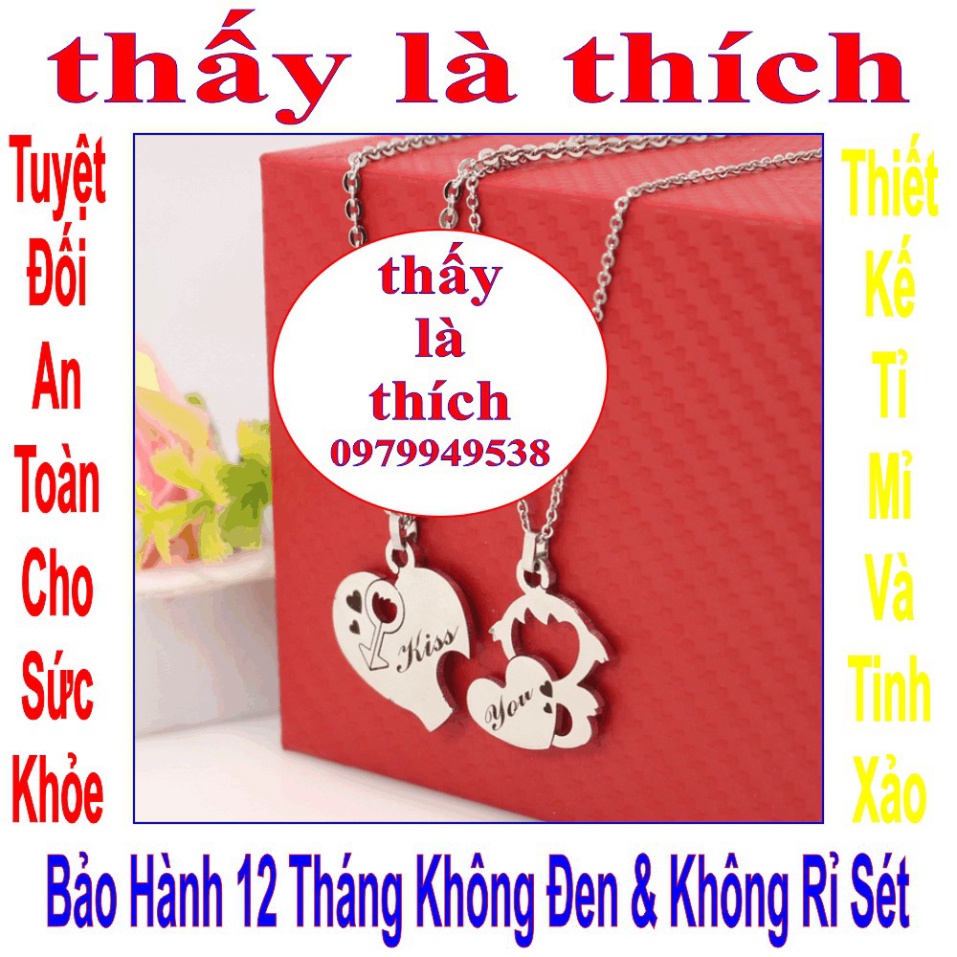 Dây chuyền cặp đôi 2 mảnh ghép trái tim &amp; cậu bé tình yêu kết hợp chữ KISS YOU-Giá bán như trên là 1 cặp=2 sợi như hình