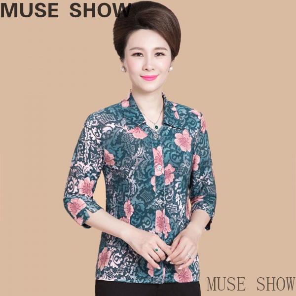 Áo Sơ Mi Tay Dài Dáng Rộng In Họa Tiết Thời Trang Cho Phụ Nữ Trung Niên ORU6