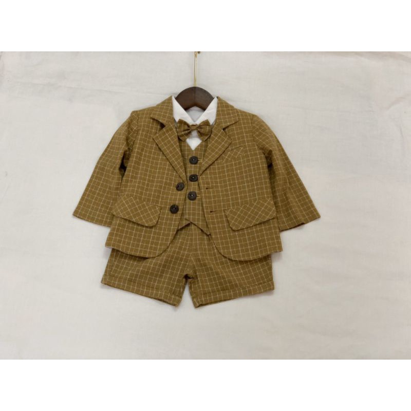Bộ vest gile bé trai sang chảnh kèm nơ và khoác ngoài 7-15kg