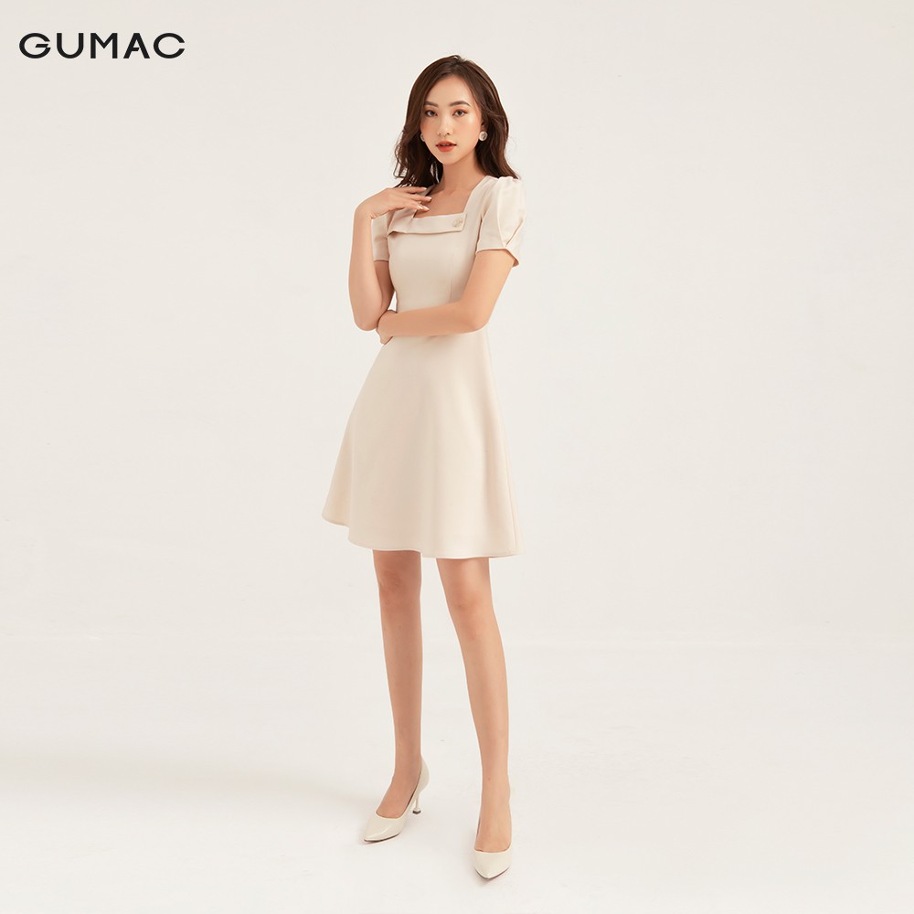 Đầm nữ cổ vuông GUMAC ôm dáng cao cấp màu nude, đủ size DB1154 | BigBuy360 - bigbuy360.vn