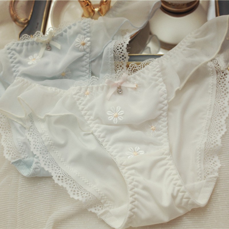 Quần lót cotton nguyên chất thêu viền ren kháng khuẩn phối nơ thời trang Nhật Bản cổ điển quyến rũ cho nữ có size lớn