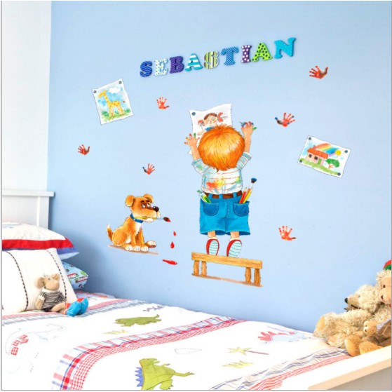 Decal trang trí tường Bé vẽ tranh mẫu mới 2021