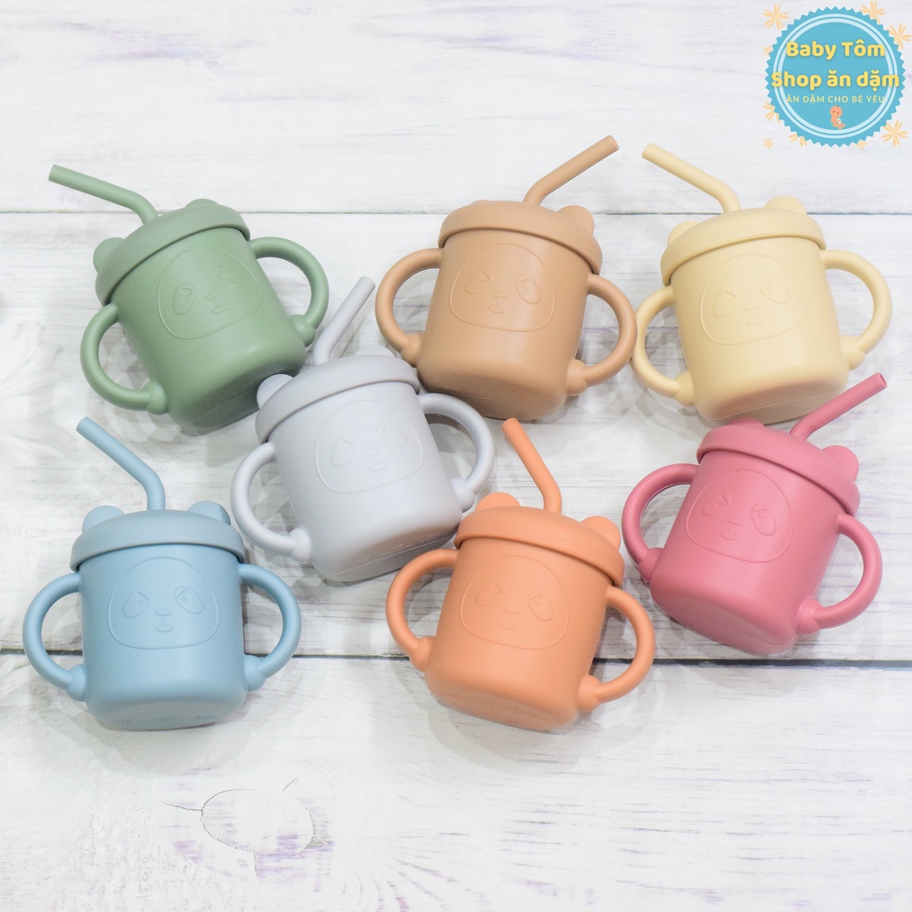 Combo cốc tập hút + bát có đế hút chống đổ + thìa chất liệu Silicon hình Gấu NCC Baby Tôm