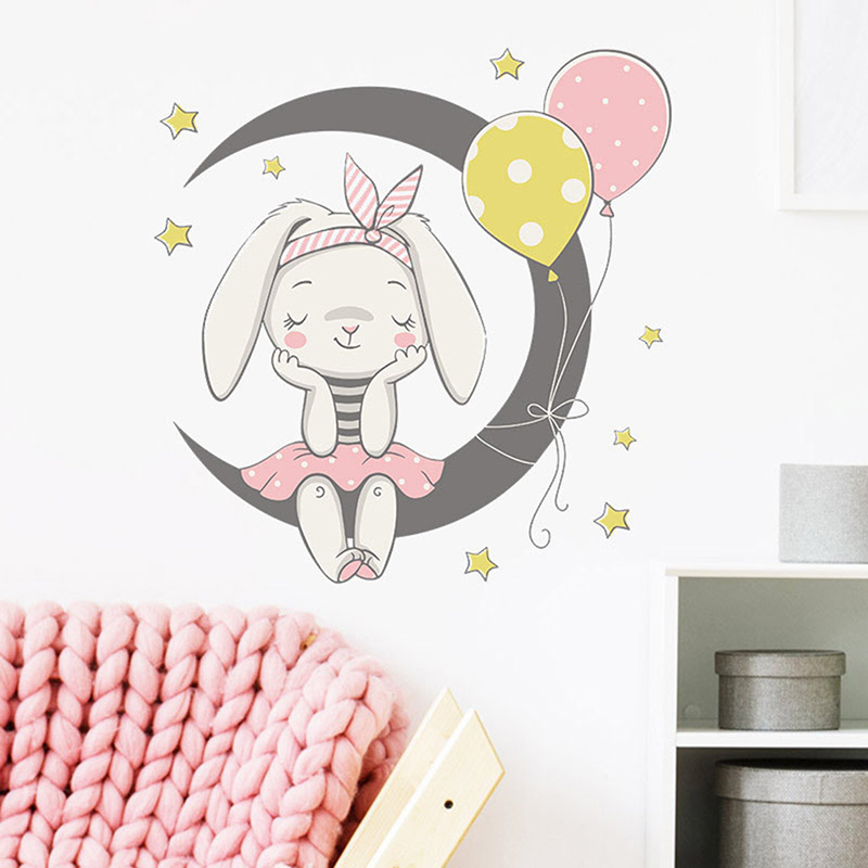 Sticker Dán Tường Họa Tiết Hình Con Thỏ Theo Phong Cách Hoạt Hình Dùng Trong Trang Trí Phòng Cho Trẻ Nhỏ