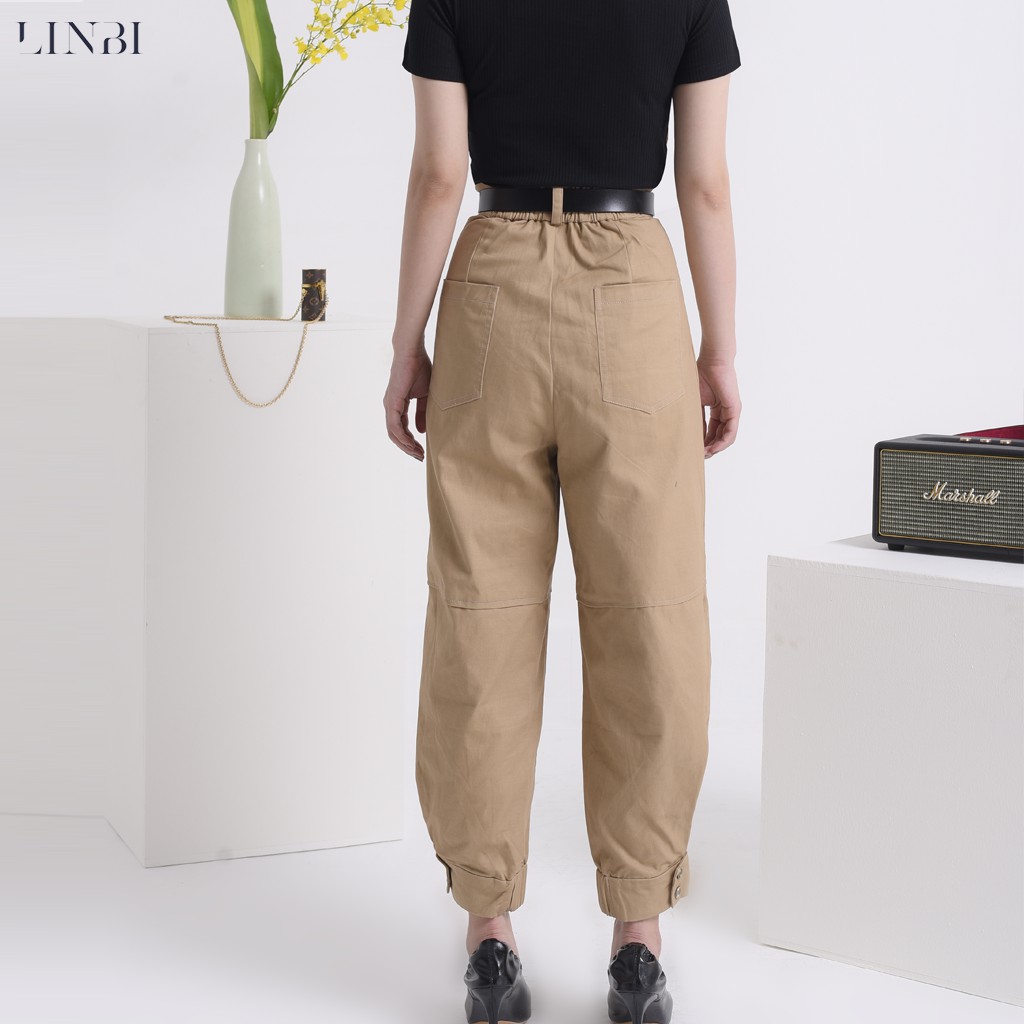 Quần kaki nữ cạp cao LIIN CLOTHING màu be, phối túi hộp gập gấu cá tính Q3218 | BigBuy360 - bigbuy360.vn