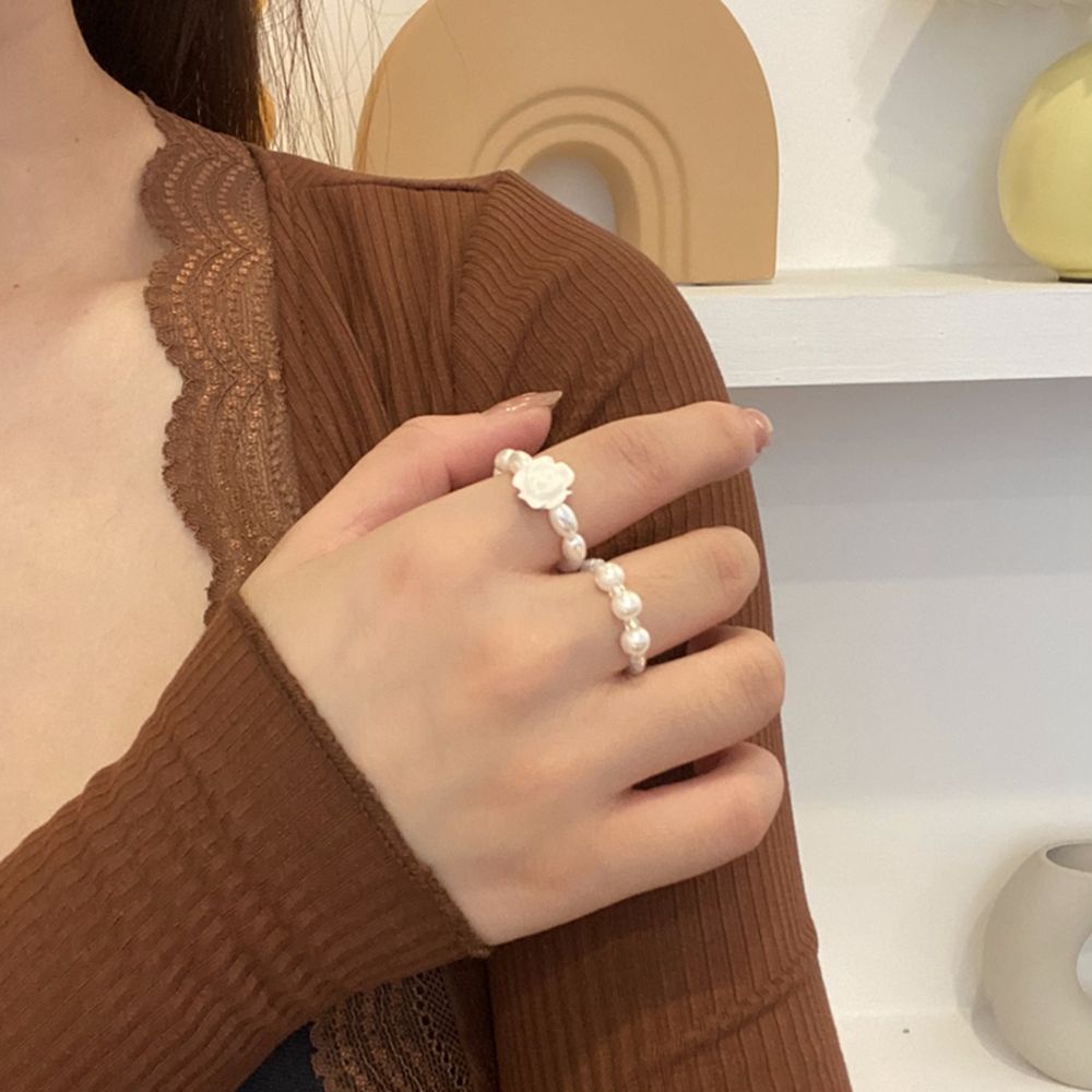 Bộ 2 Nhẫn Đeo Ngón Tay Co Giãn Đính Ngọc Trai Thời Trang Cho Nữ