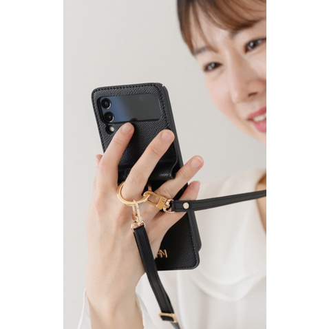 Ốp điện thoại da họa tiết gợn sóng có dây đeo cho Samsung GALAXY Z Flip/Z Flip 5G/Z Flip 3/Z FLIP4 5G