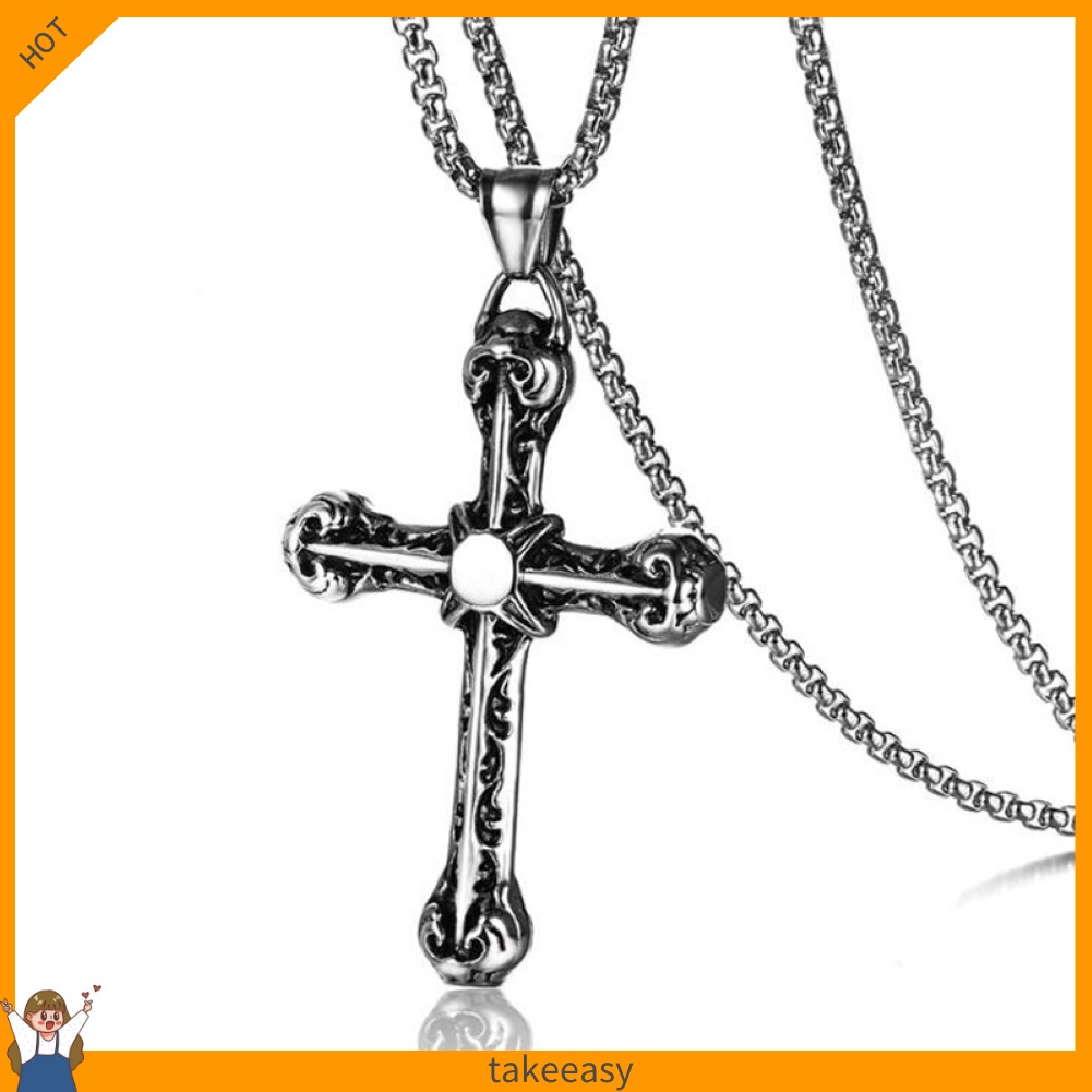 Vòng cổ Mặt Thánh Giá Chất Liệu Thép Titan Phong Cách Vintage Cho Nam