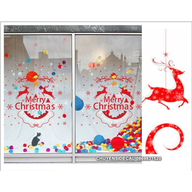 Decal dán tường Noel - Trang Trí giáng sinh họa tiết đỏ