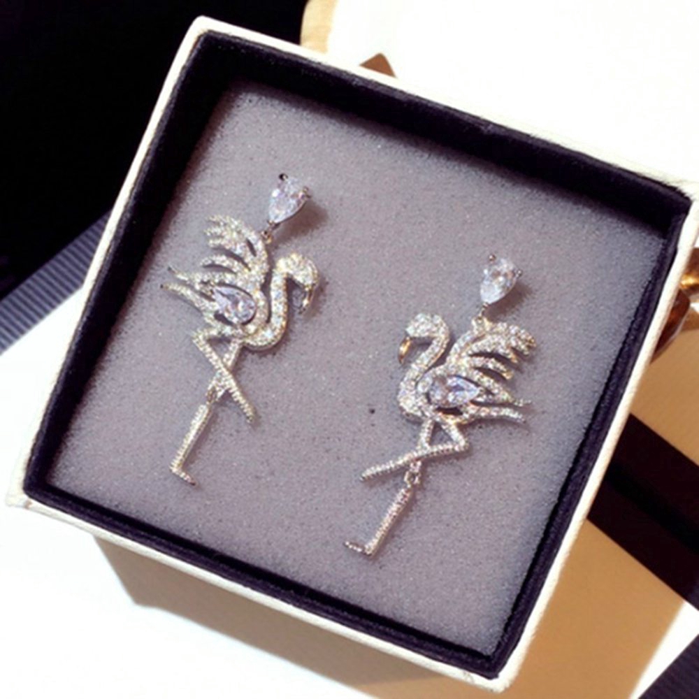 Ladies Style Single Foot Stand Flamingo Anting,es Keluar Flamingo Anting Perhiasan