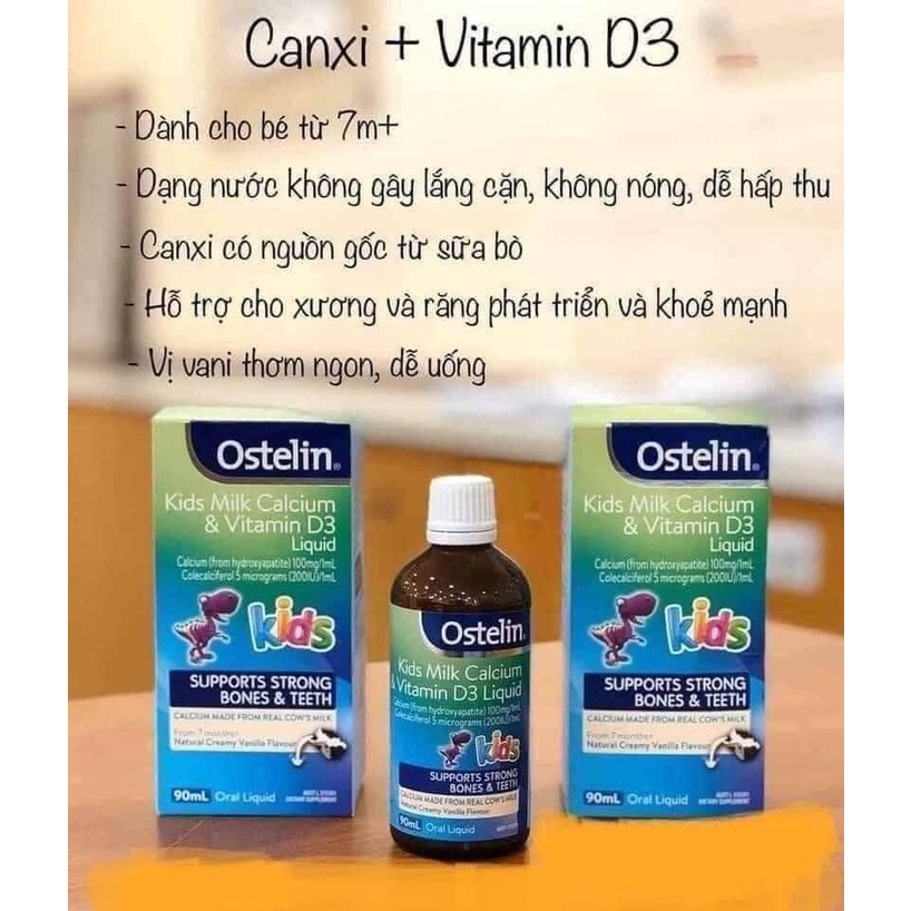 Canxi + Vitamin D: Ostelin Kid Milk Calcium & Vitamin D3 Liquid, Canxi Ostelin 90ml Kid