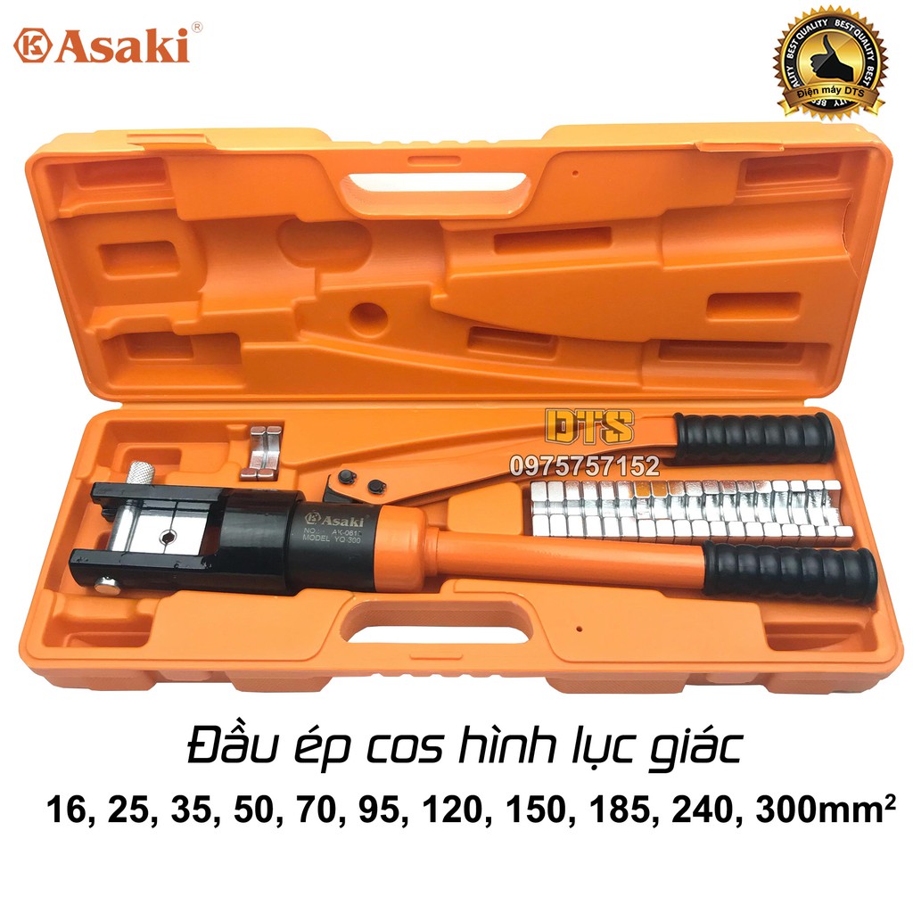 Bộ kìm bấm cos thủy lực 300mm2 Asaki AK-0618 (YQ-300), kìm thủy lực ép cos đa năng, bấm cốt dây điện đầu cuối