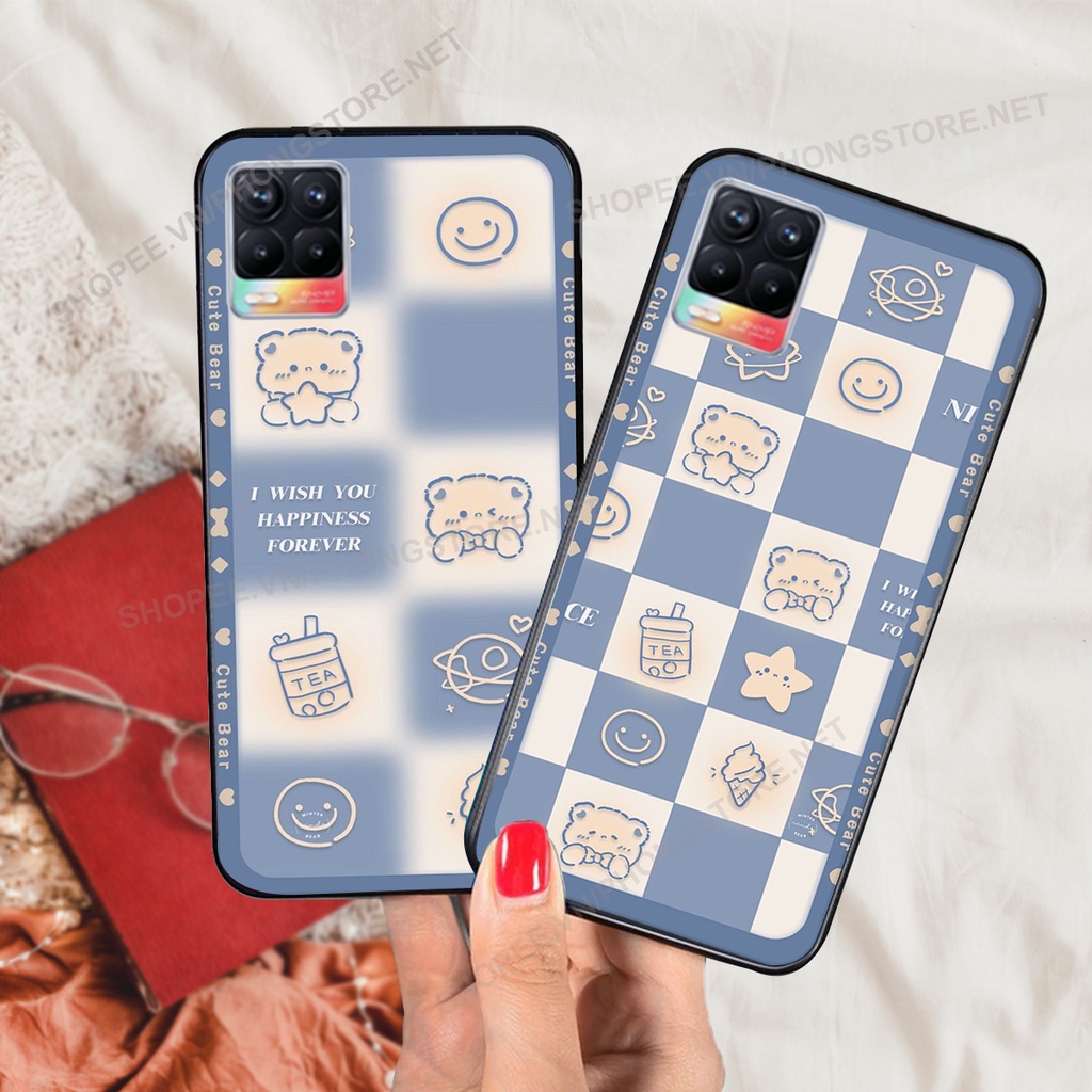 Ốp lưng Realme 8 / Realme 8 Pro in họa tiết caro,chú gấu cực đáng yêu / ốp gấu cute giá rẻ siêu bền